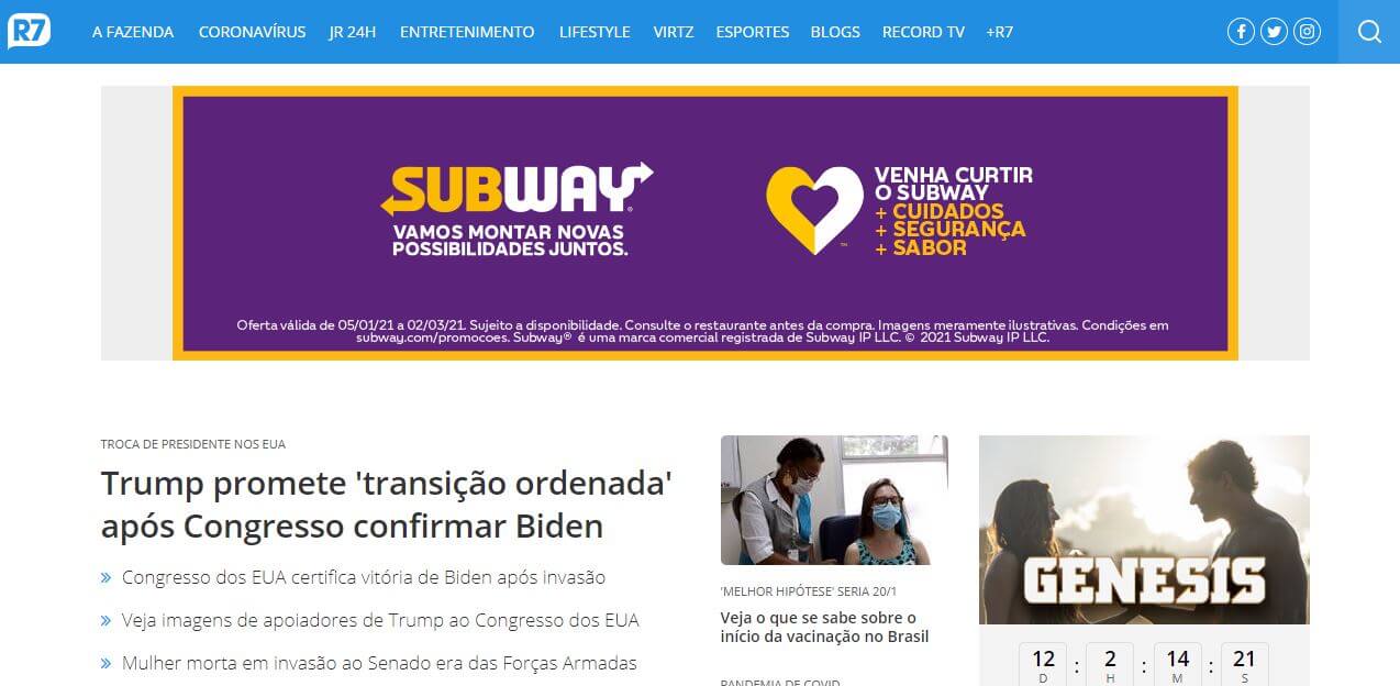 Brazil newspapers 12 r7 website