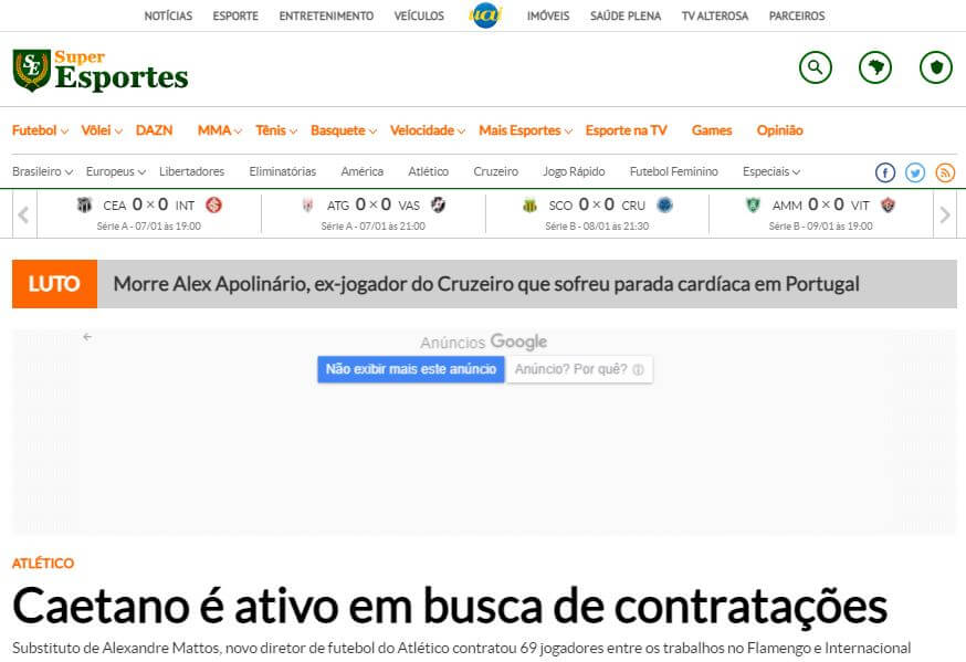 Brazil newspapers 20 Super Esportes‎ website