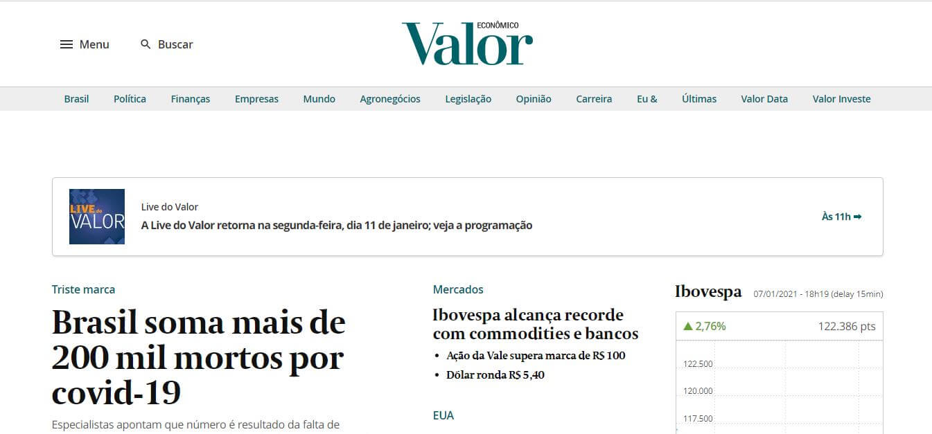 Brazil newspapers 45 Valor Economico website
