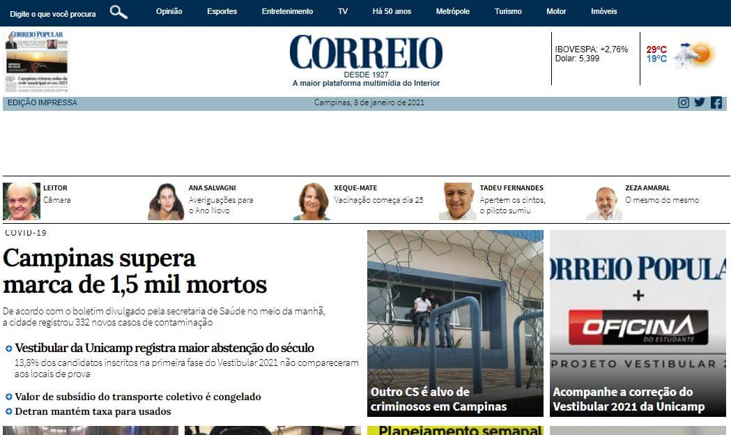 Brazil newspapers 46 Correio Popular website