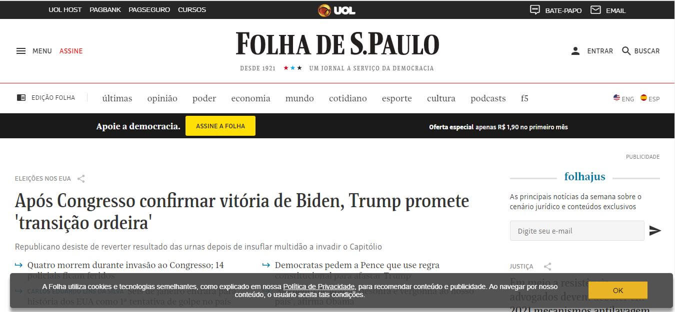 Brazil newspapers 5 Folha de S Paulo website