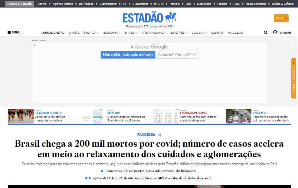 Brazil newspapers 50 Economia Estadao website