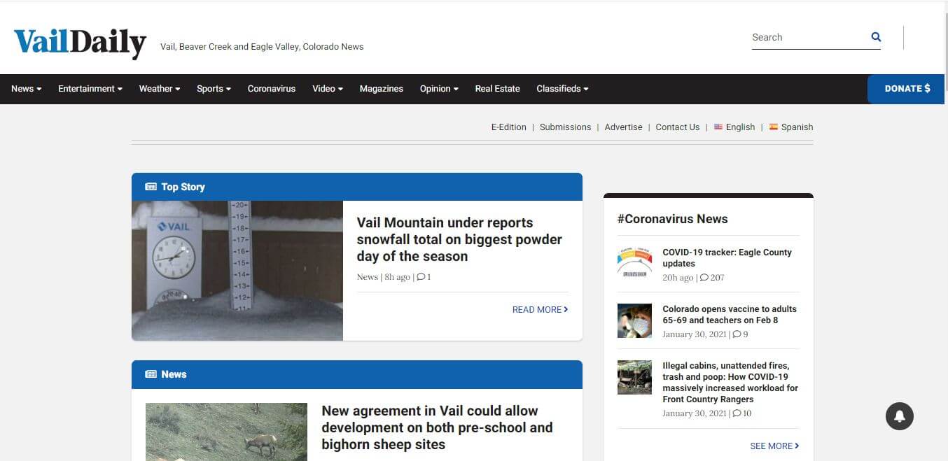 Colorado Newspapers 08 Vail Daily News Website
