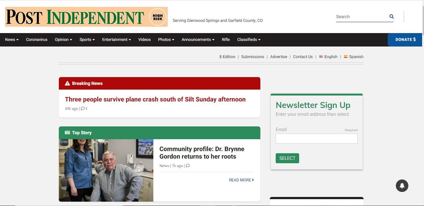 Colorado Newspapers 12 Glenwood Springs Post Independent Website