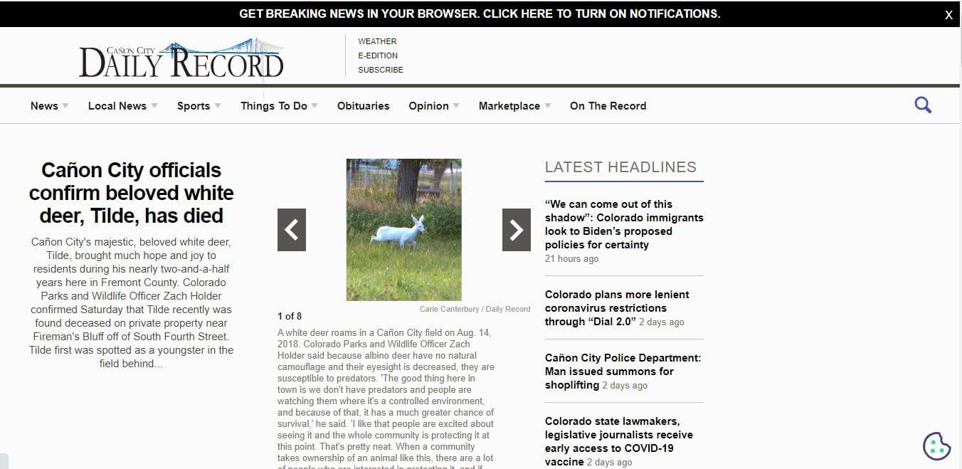 Colorado Newspapers 26 Canon City Daily Record Website