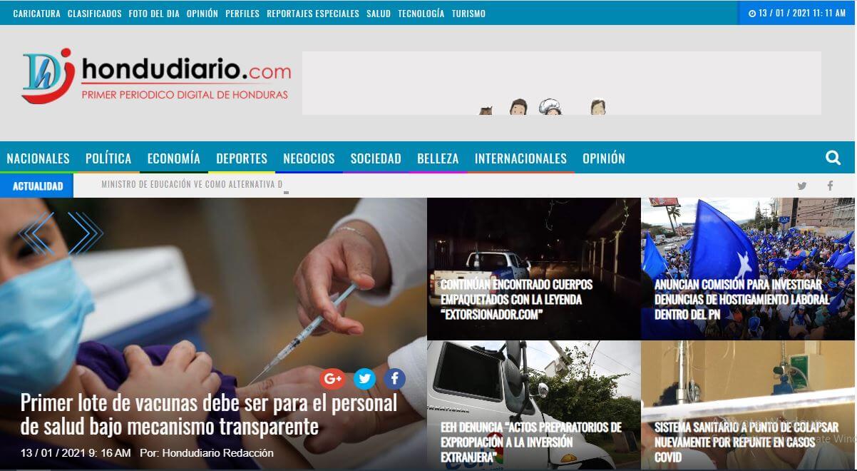 Honduras newspapers 4 Hondudiario website