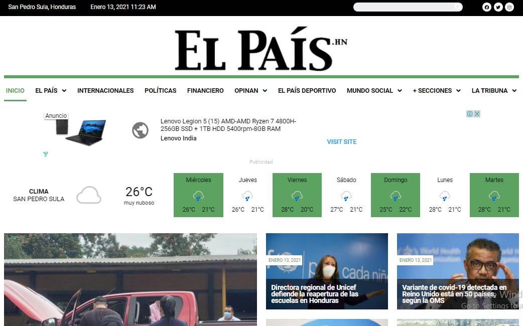 Honduras newspapers 6 El Pais website