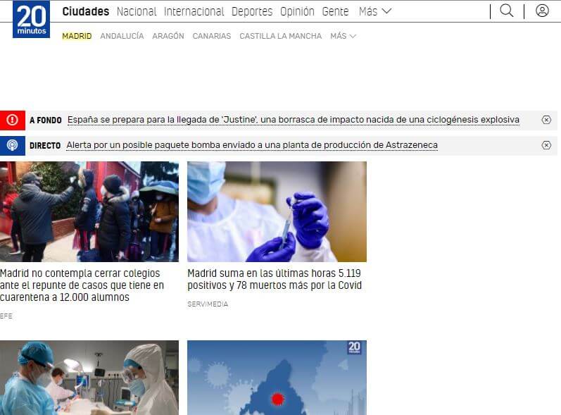 Spain newspapers 10 Madrid 20minutos website