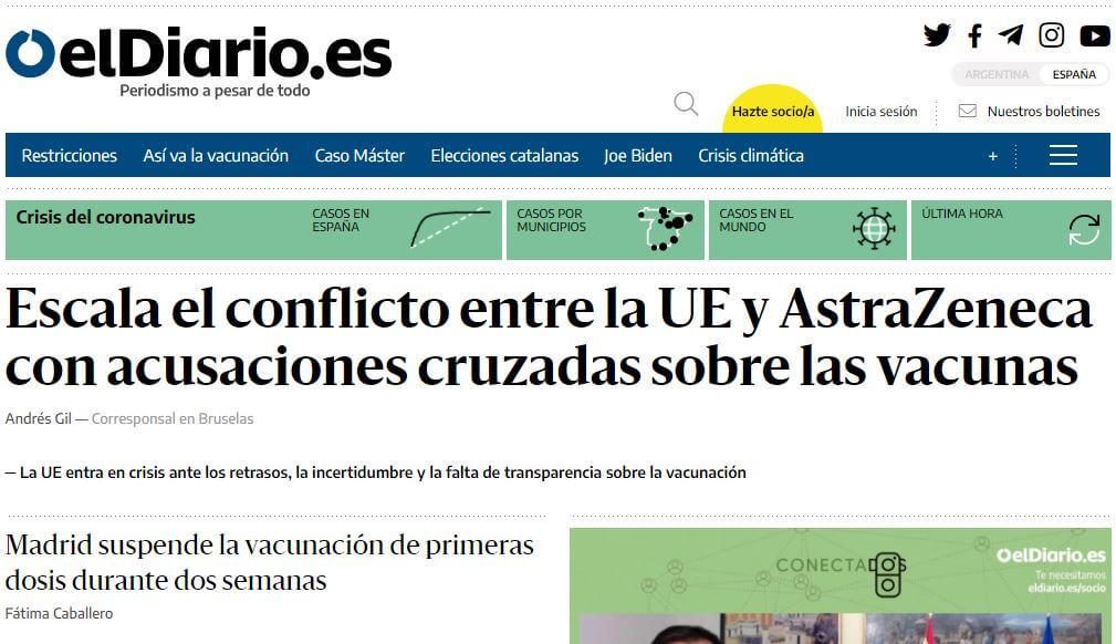 Spain newspapers 11 eldiario website