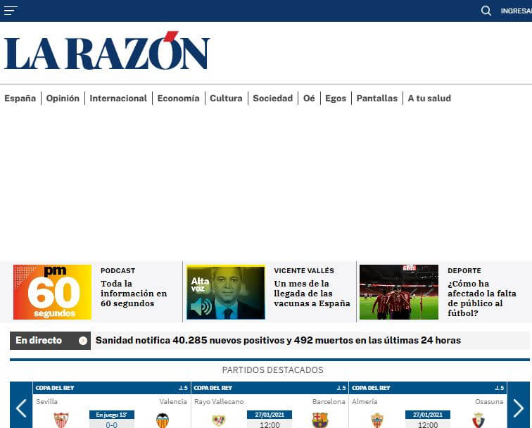 Spain newspapers 14 La Razon website