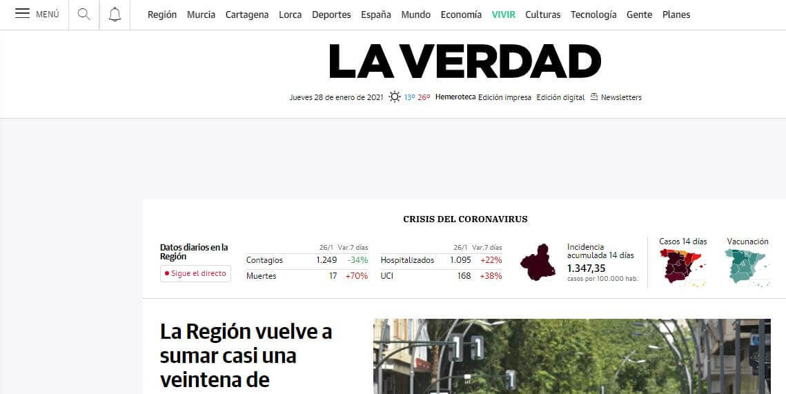 Spain newspapers 39 La Verdad website