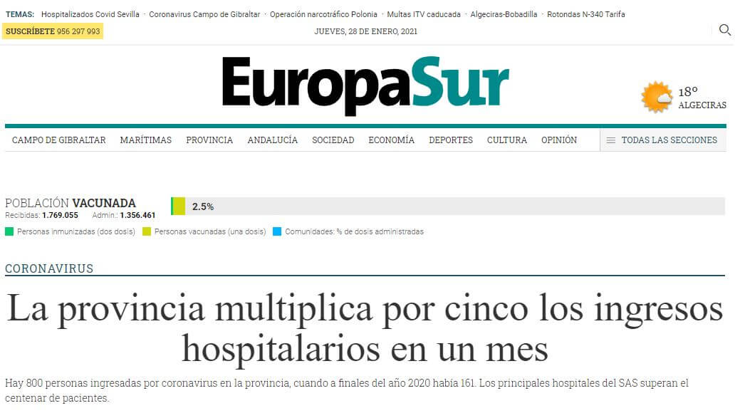 Spain newspapers 42 Europa Sur website
