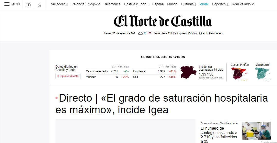 Spain newspapers 46 El Norte De Castilla website