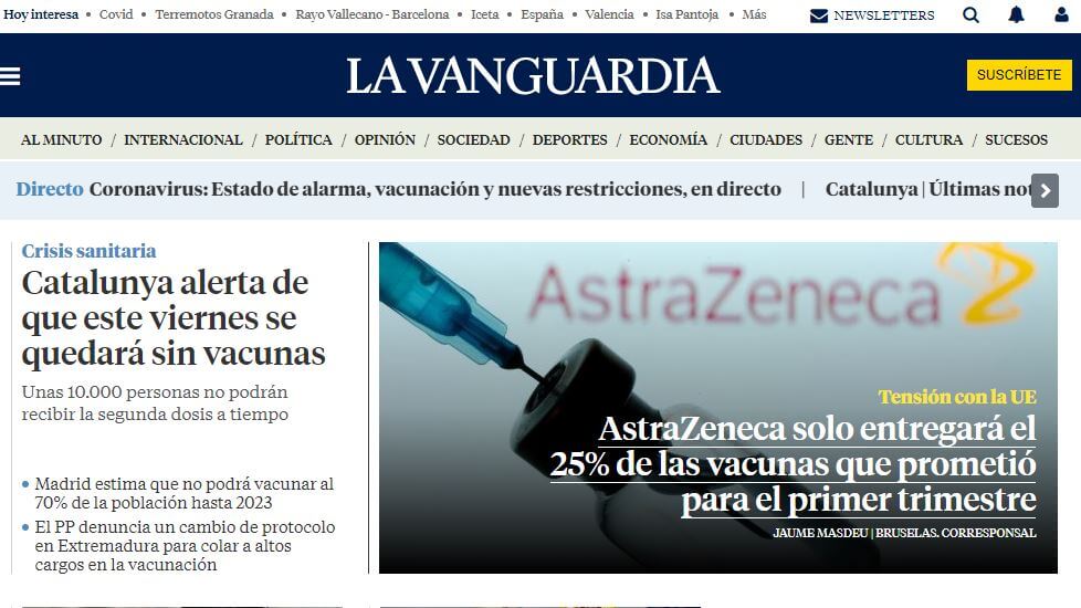 Spain newspapers 5 La Vanguardia website