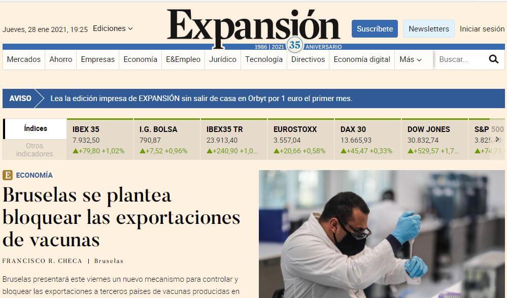 Spain newspapers 56 Expansion website