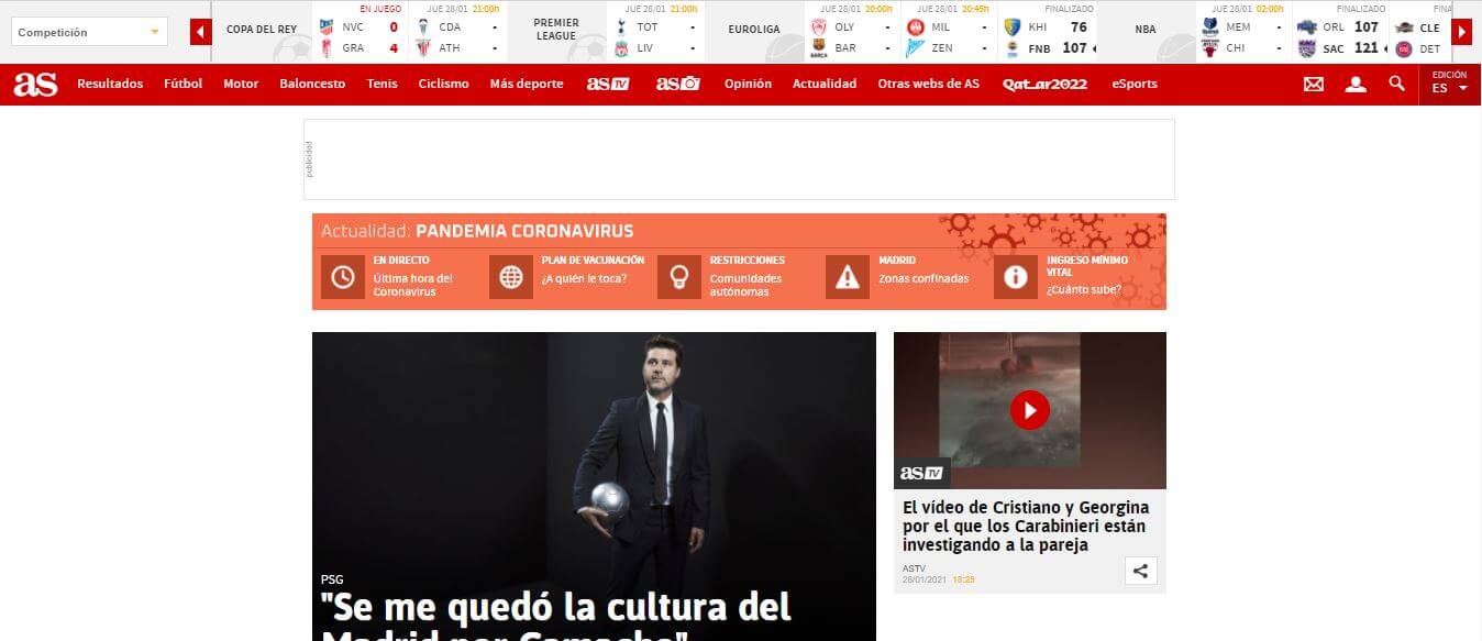 Spain newspapers 60 AS website