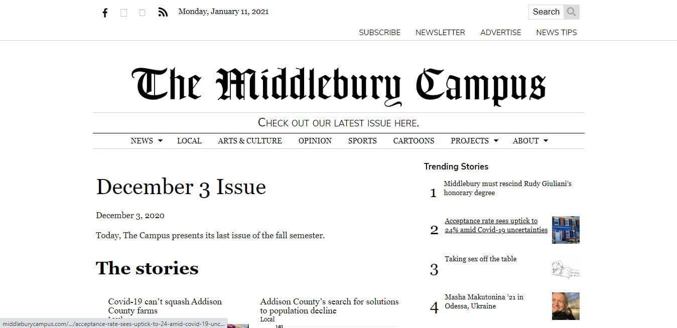 Vermont Newspapers 14 Middlebury Campus Website