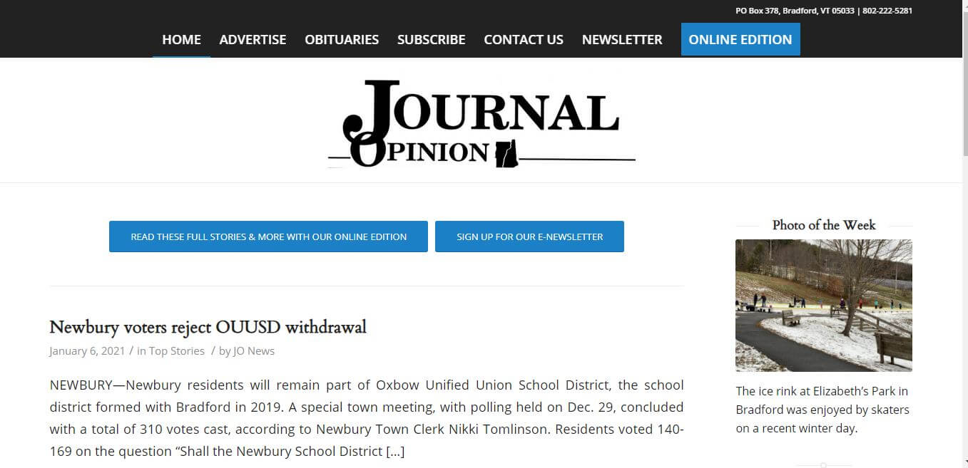 Vermont Newspapers 22 Bradford Journal Opinion Website
