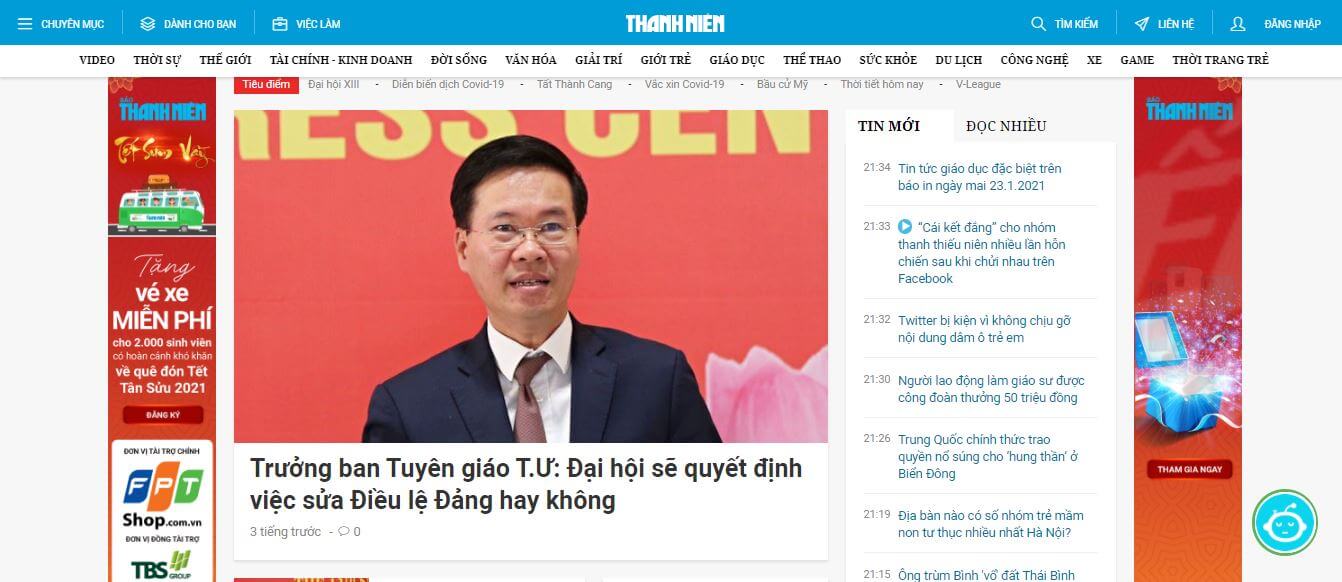 Vietnam Newspapers 10 Thanh Nien website