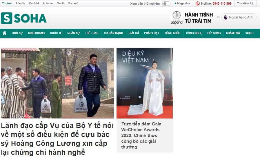 Vietnam Newspapers 12 Soha News website