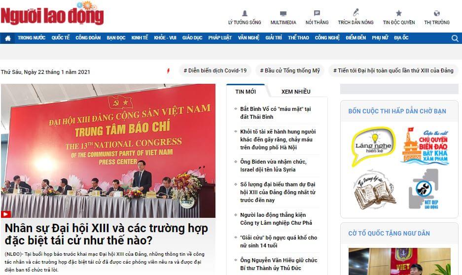 Vietnam Newspapers 13 Nguoi Lao Dong website