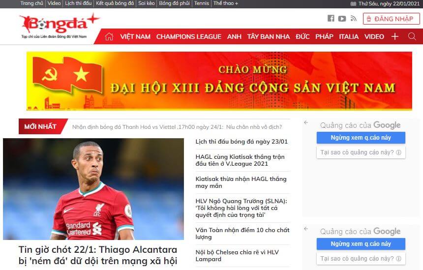 Vietnam Newspapers 23 Bao Bong Da website