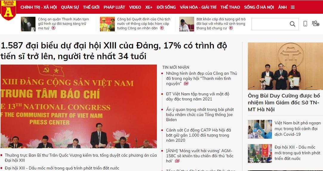 Vietnam Newspapers 24 Anninh Thu Do website