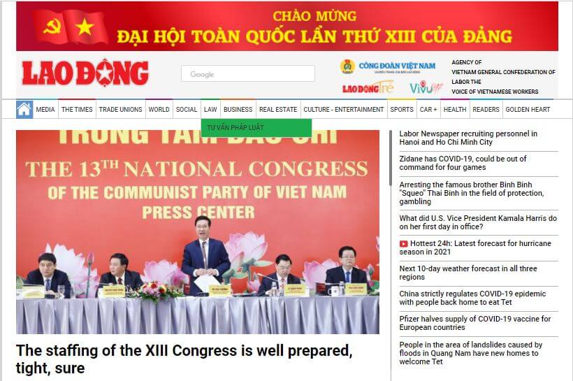 Vietnam Newspapers 3 Labour website