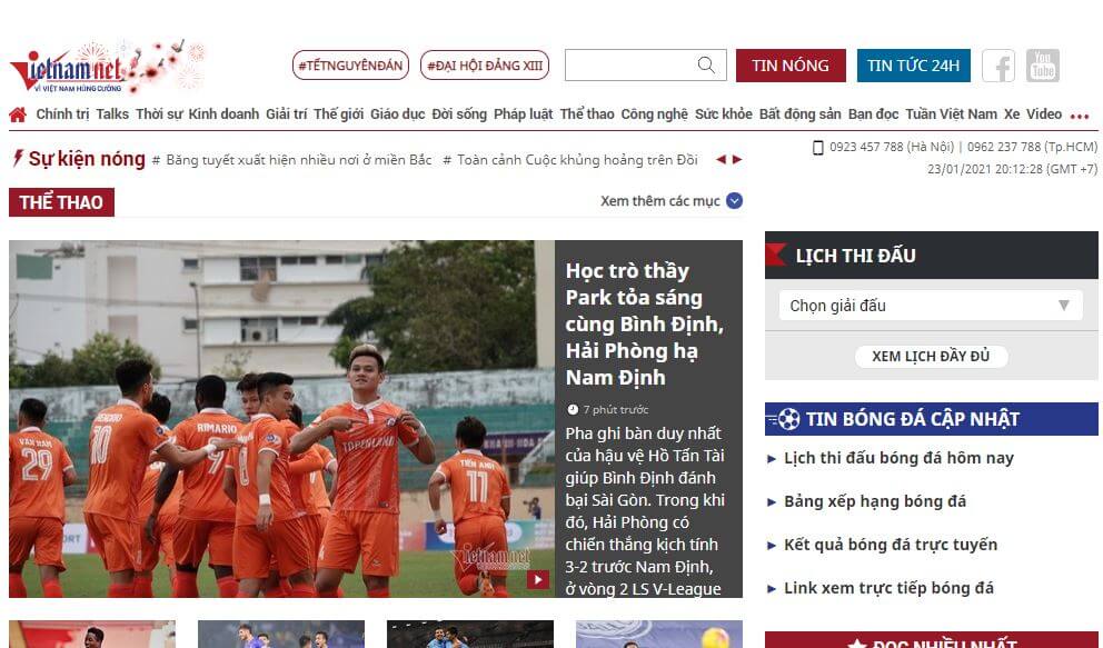 Vietnam Newspapers 52 The thao VietNamNet website