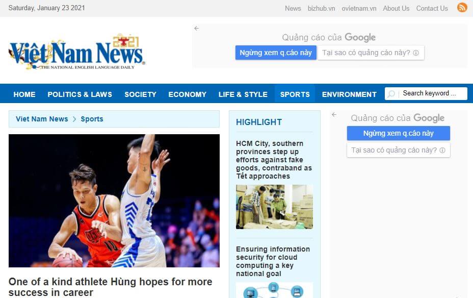 Vietnam Newspapers 53 Sports vietnamnews website