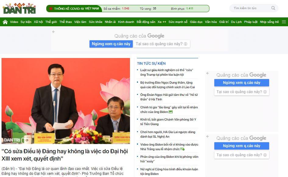 Vietnam Newspapers 7 Dan Tri website