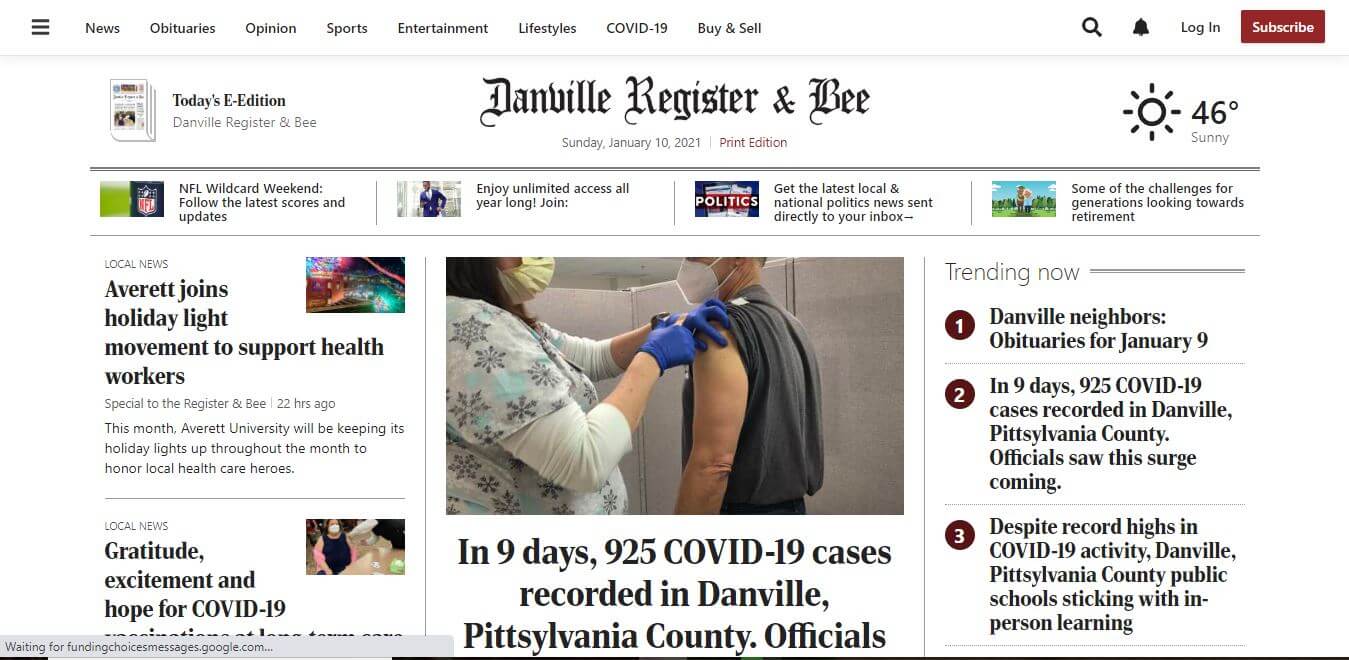 Virginia Newspapers 17 Danville Register Bee Website
