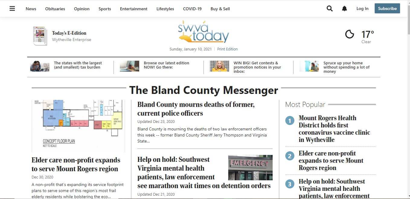 Virginia Newspapers 19 Bland County Messenger Website