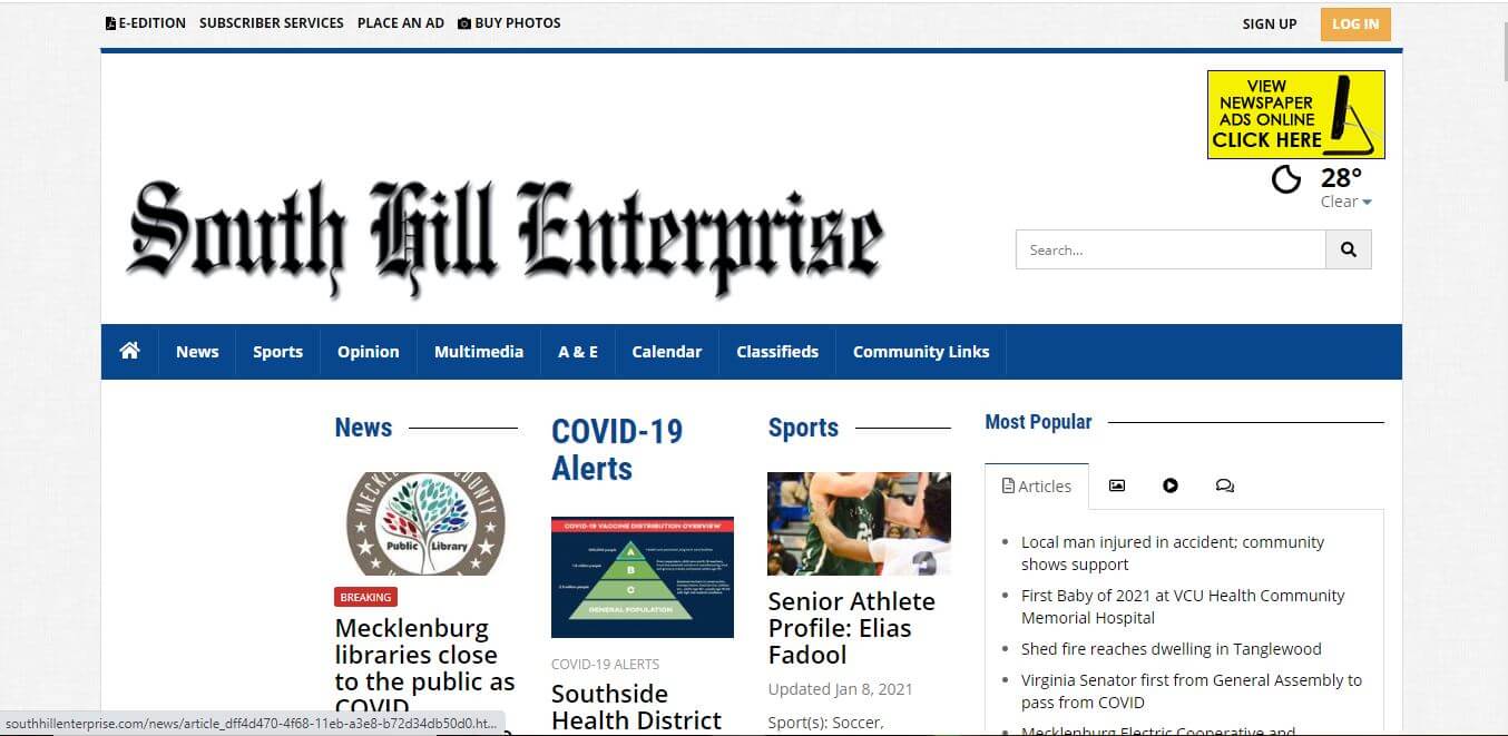 Virginia Newspapers 30 South Hill Enterprise Website