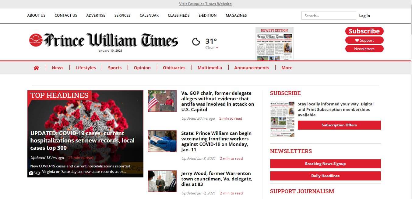 Virginia Newspapers 34 Prince William Times Website