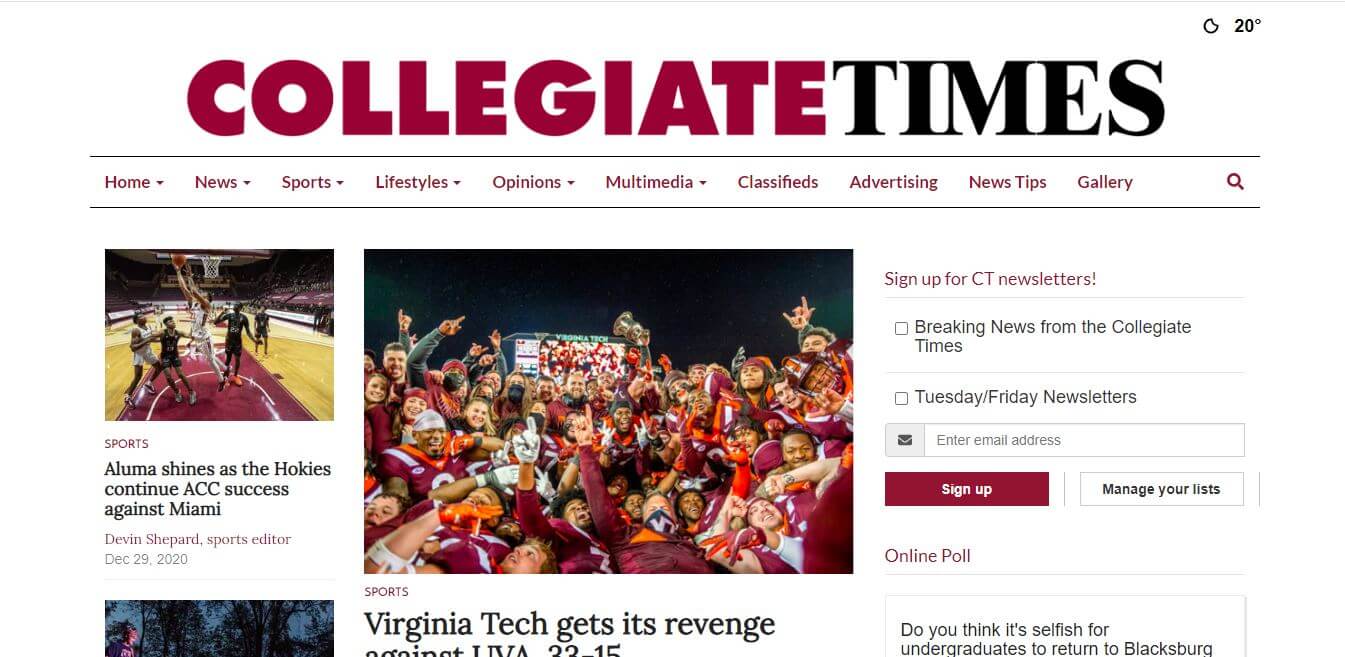 Virginia Newspapers 40 Collegiate Times Website