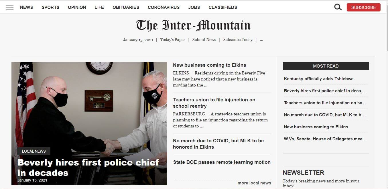 West Virginia Newspapers 21 The Inter Mountain Website
