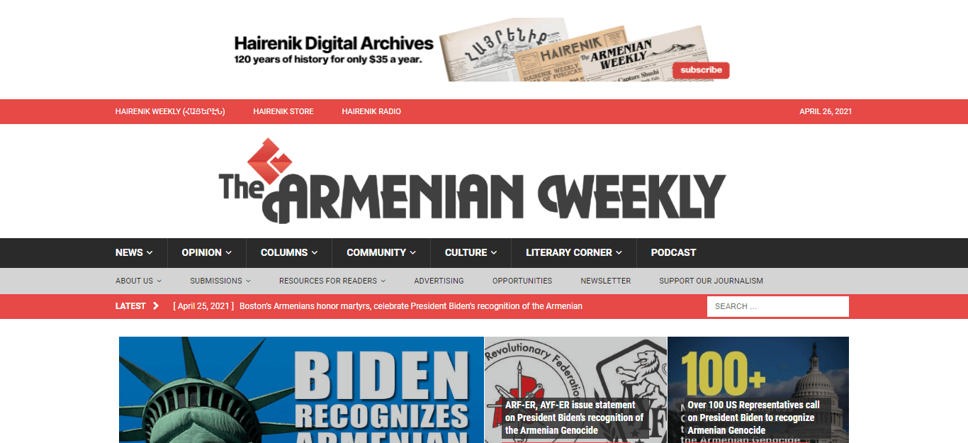 Boston Newspapers 06 Armenian Weekly website