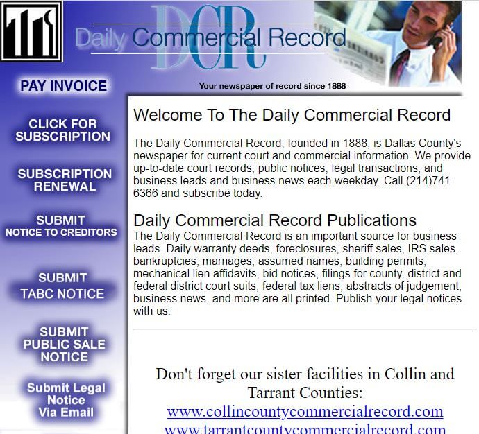 Dallas newspapers 12 Dallas Commercial Record website