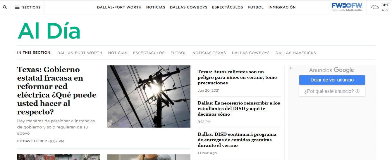 Dallas newspapers 9 Al Día website
