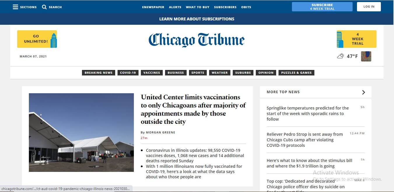 Illinois Newspapers 01 Chicago Tribune Website