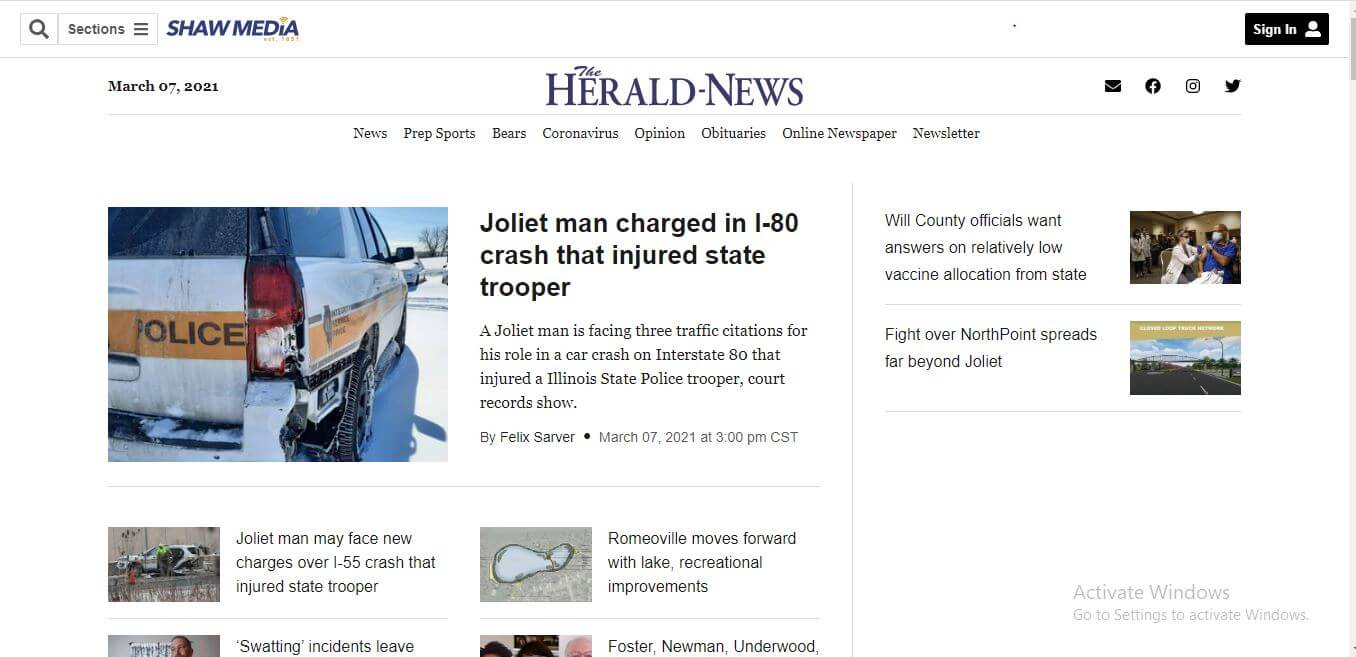 Illinois Newspapers 24 The Herald News Website
