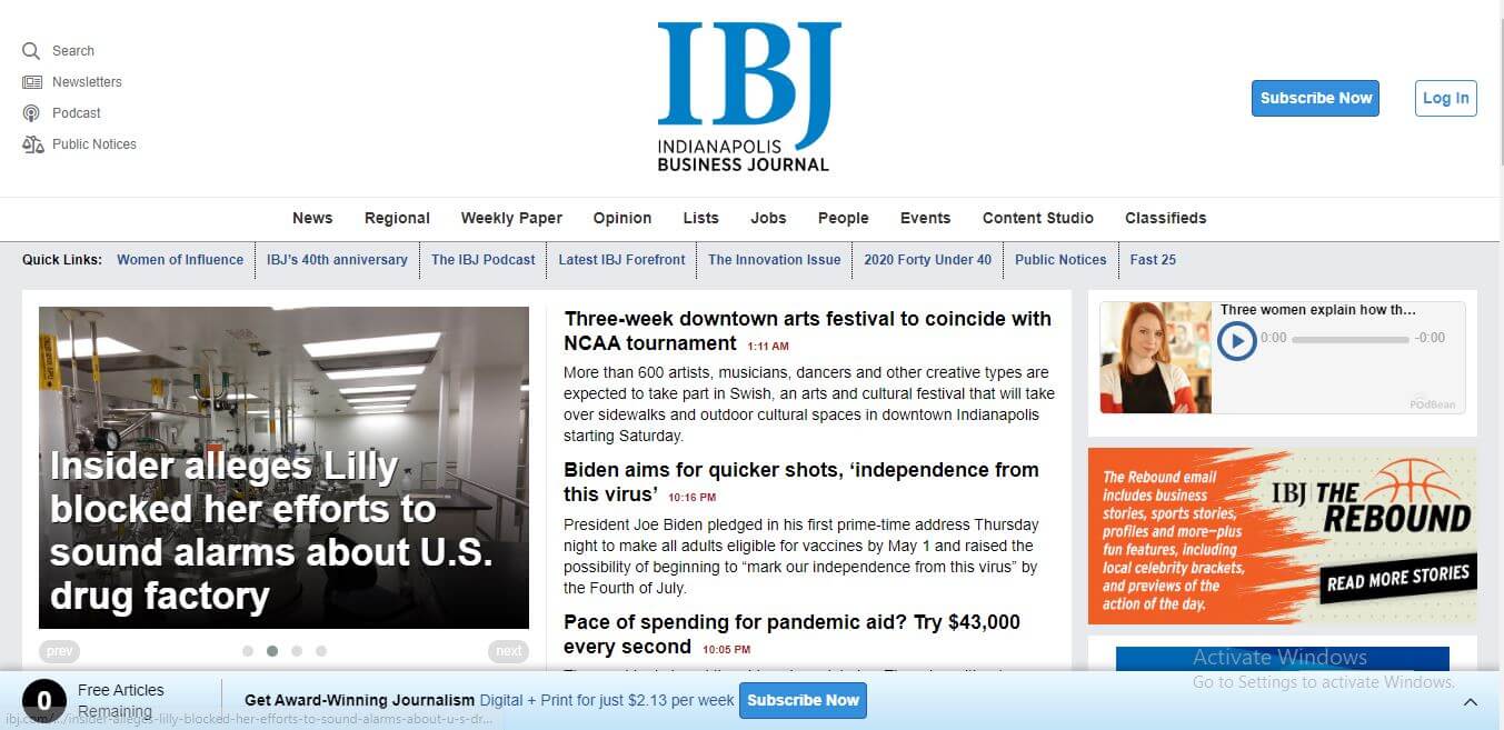 Indiana Newspapers 03 Indianapolis Business Journal Website