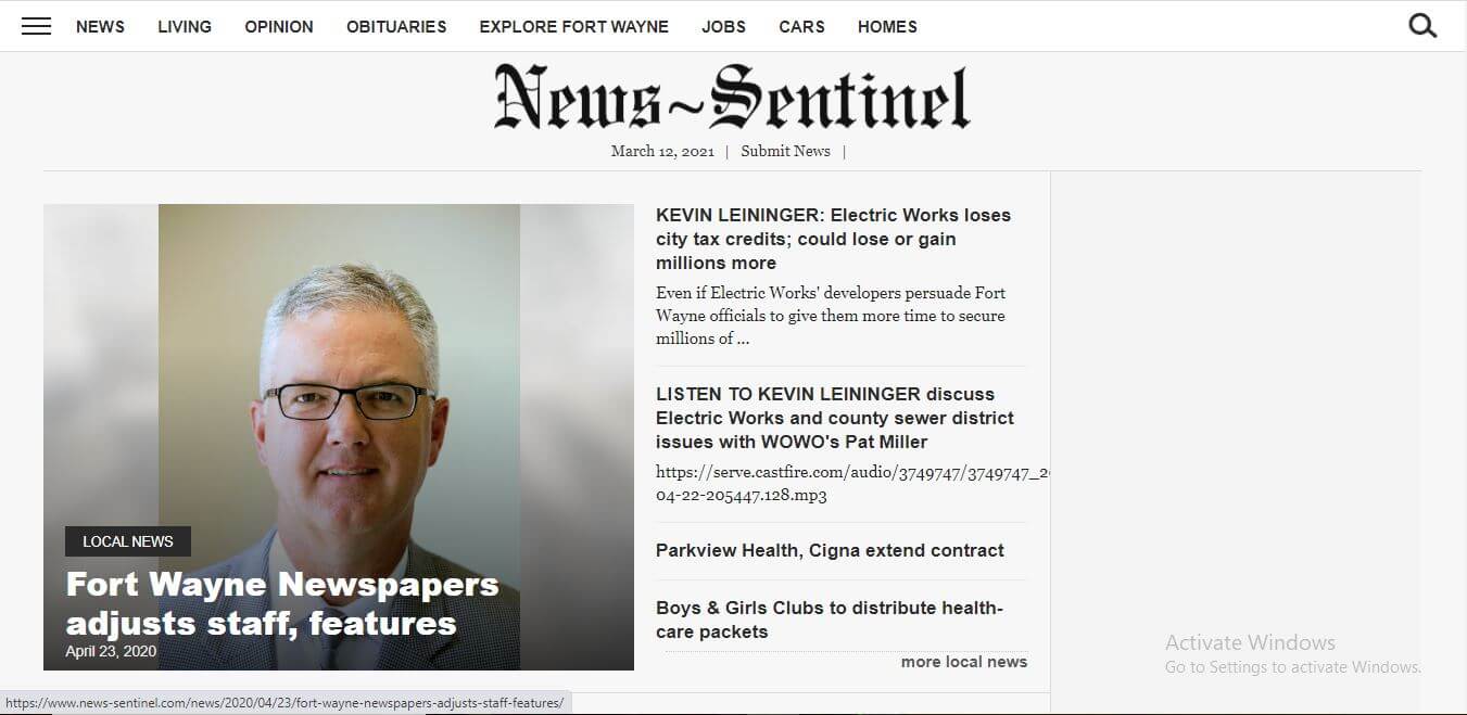 Indiana Newspapers 32 The News Sentinel Website