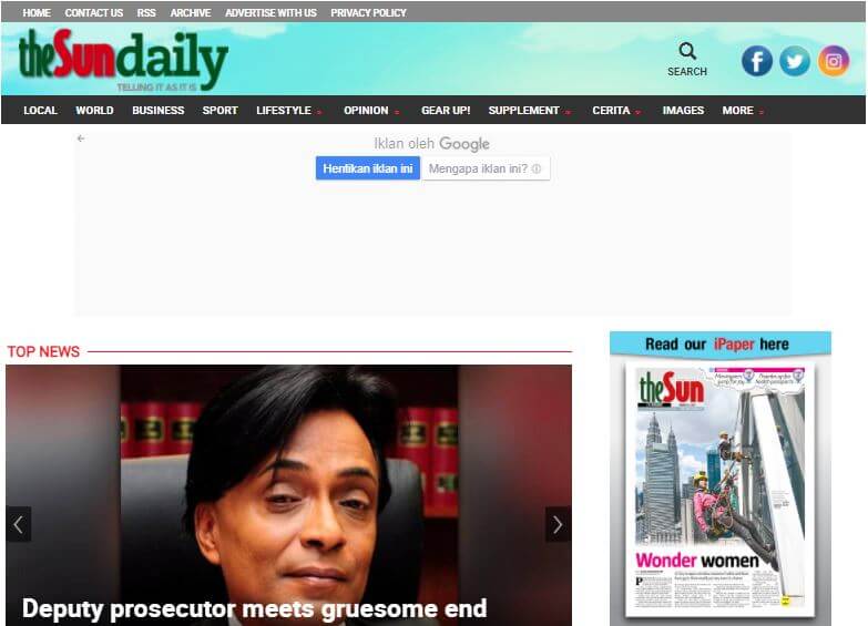 Malaysia Newspapers 14 Sun website