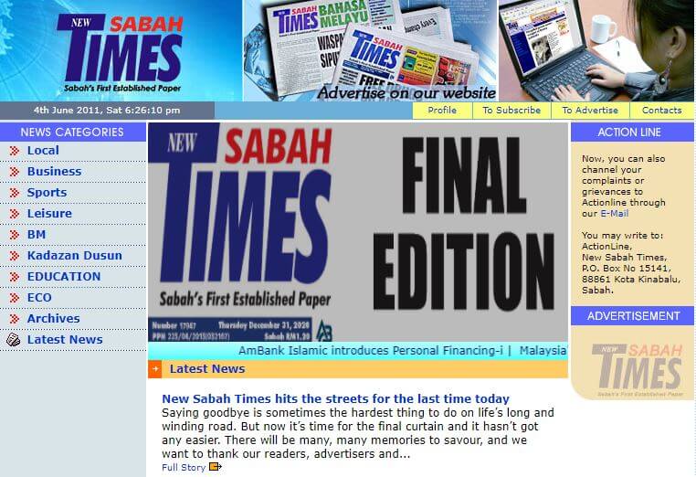 Malaysia Newspapers 23 New Sabah Times website