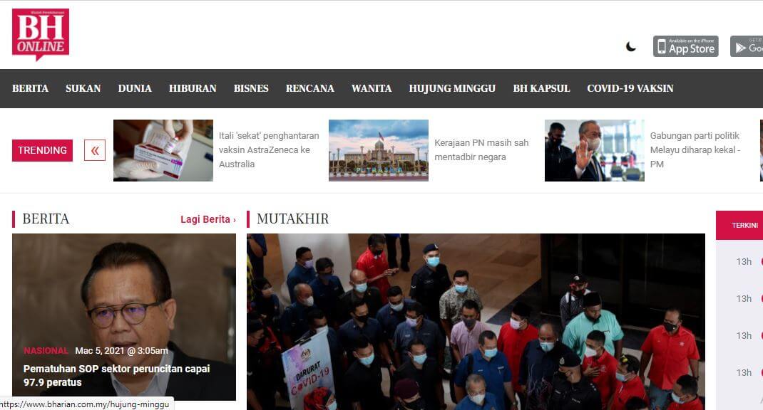 Malaysia Newspapers 3 Berita Harian website