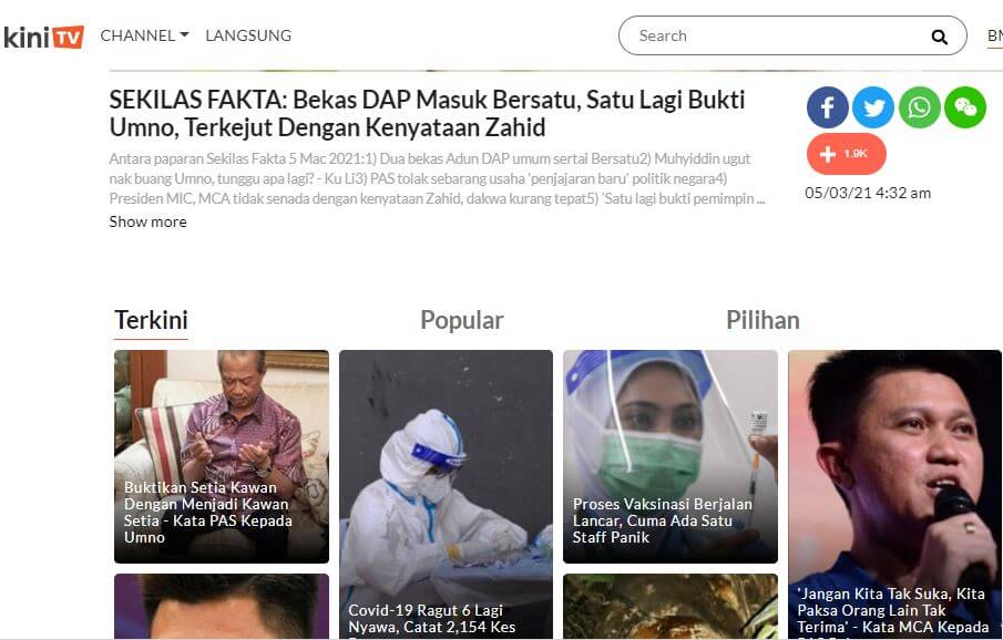 Malaysia Newspapers 32 KiniTV website