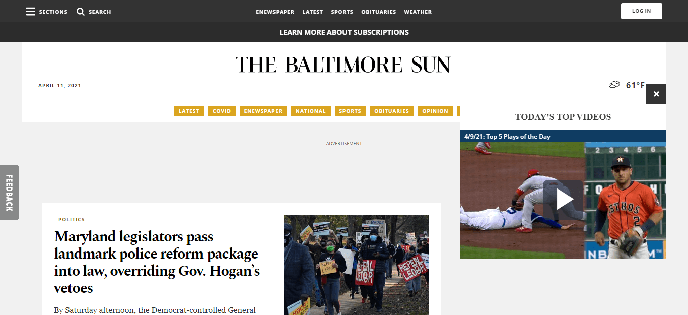 Maryland newspapers 01 Baltimore Baltimore Sun website