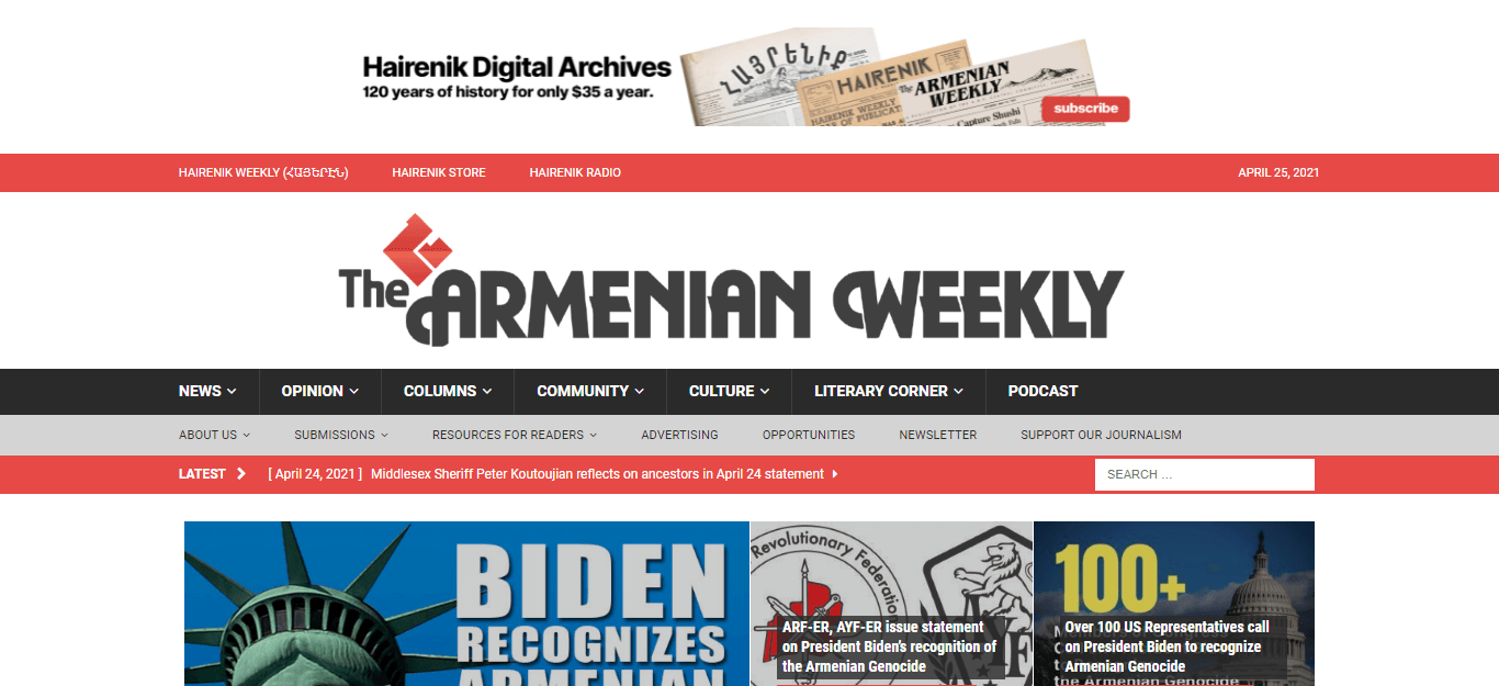 Massachusetts Newspapers 29 Armenian Weekly website